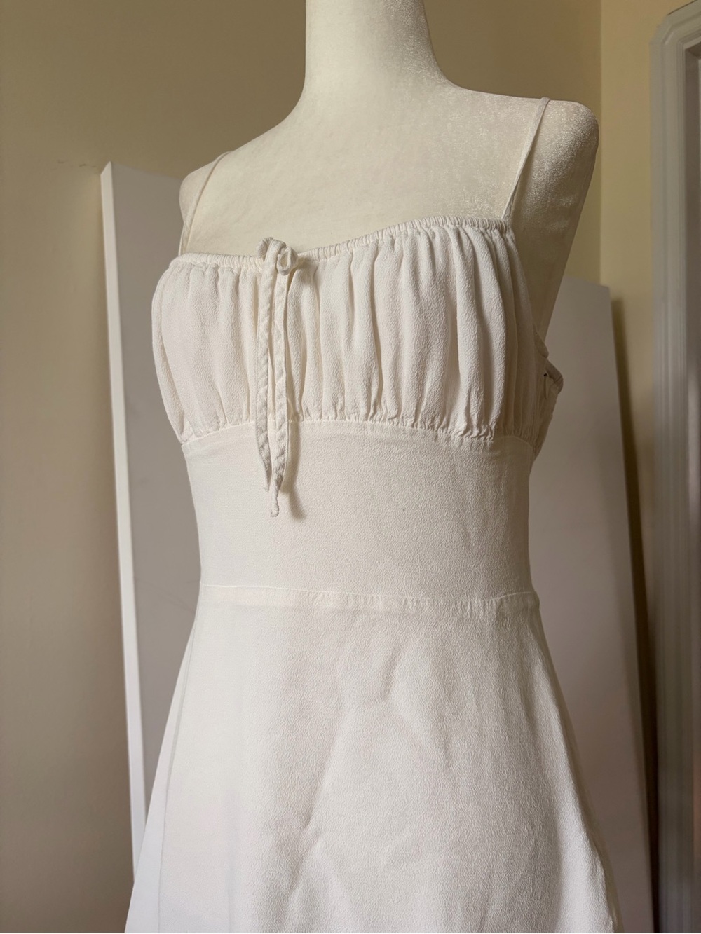 Sunday Best White Spaghetti-Strap Dress with Ruched Bust
